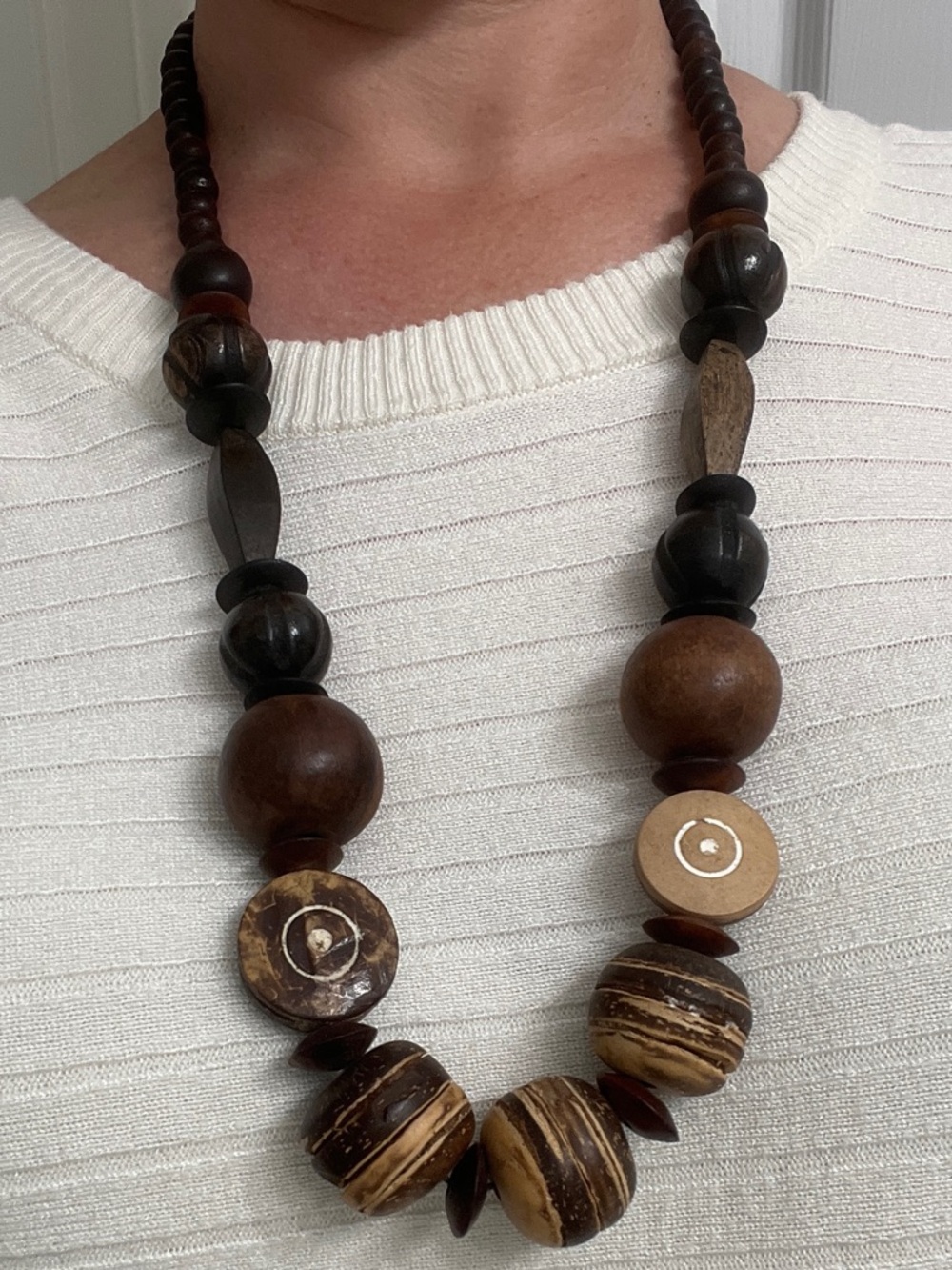 Brown Wooden Bead Necklace Large Beads 30” Long